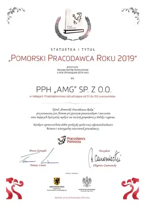 Certyfikat Pomorski Pracodawca Roku 2019